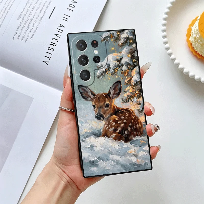 Фото Чехол для телефона с изображением оленя/лося для Samsung Galaxy S22 S23 Plus S24 FE S25 Edge S26 Ultra S20 S21 +, черный, мягкий, силиконовый №2
