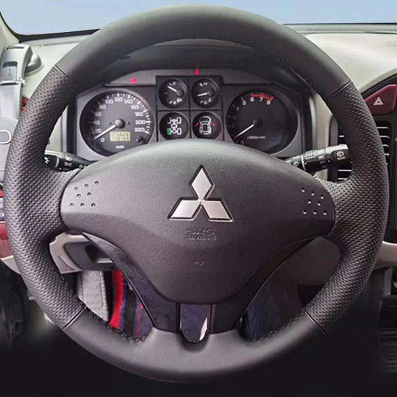 Hand-stitched Non-Slip Black Microfiber Leather Car Steering Wheel Cover For Mitsubishi Pajero 2008-2011 V73 2011 L200