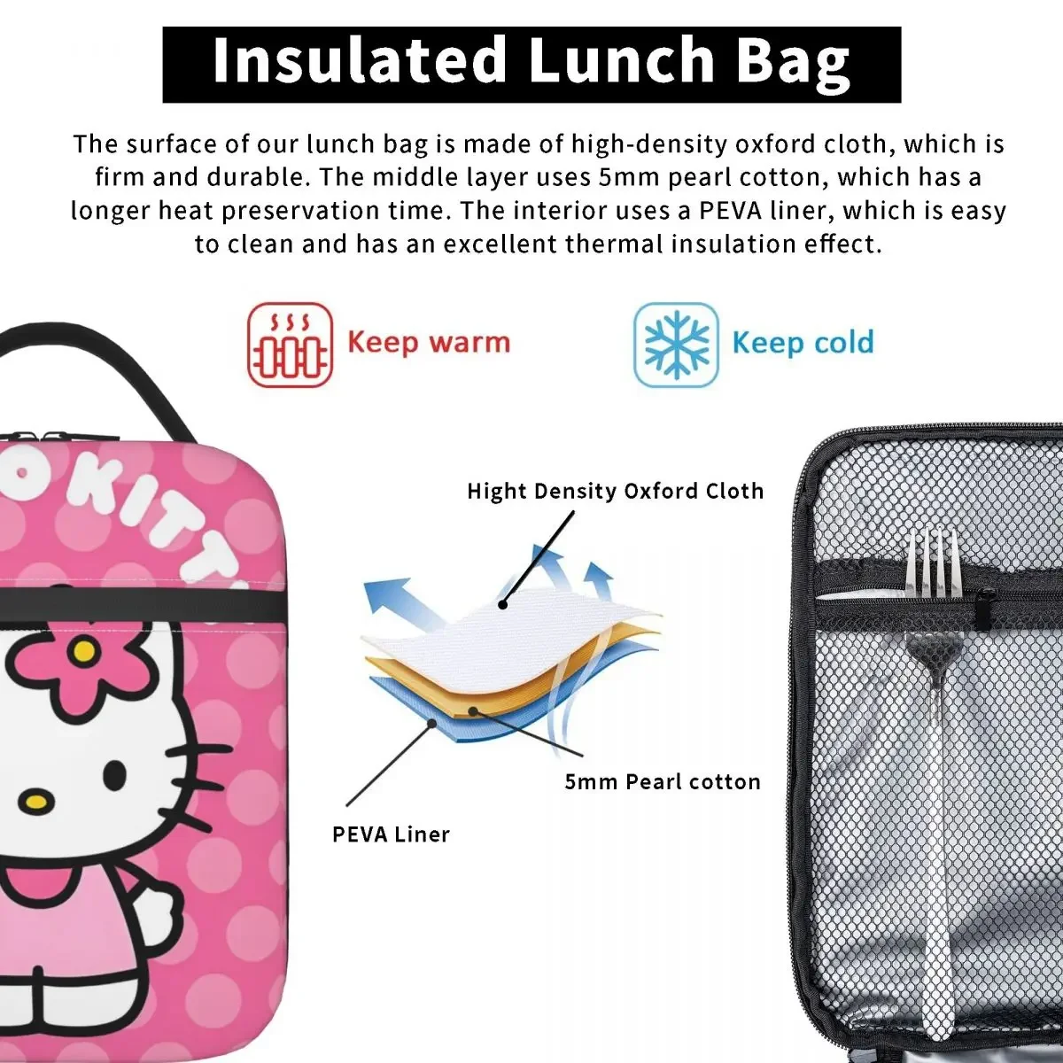 Сумка Для Обеда Hello Kitty С Цветами Изолированная Коробка Завтрака