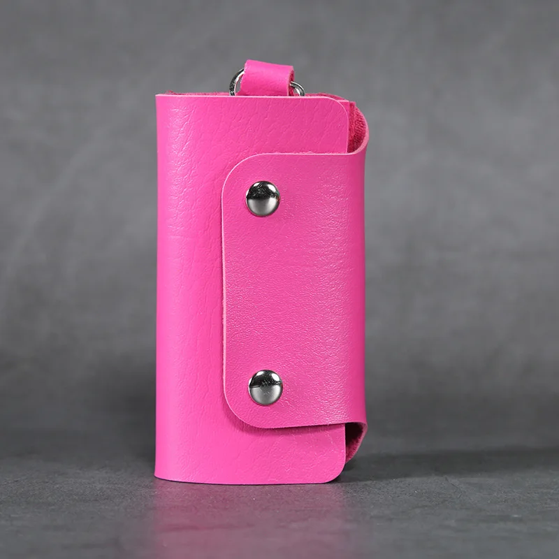 Men Keychain Wallet Portable Leather Keys Holder Car Keychain Holder Bag Case Unisex Wallet Cover Simple Solid Color Storage Bag images - 6