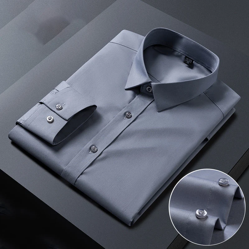New men's shirt autumn bamboo fiber solid color long-sleeved shirt no ironing comfortable elastic men's casual sweat-absorbing b