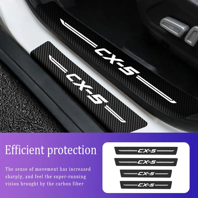 

4.Carbon Fiber Sill Protector Stickers Scuff Plate For Mazda CX-5 Logo Auto Anti Scratch Stickers Threshold Strip Accessories