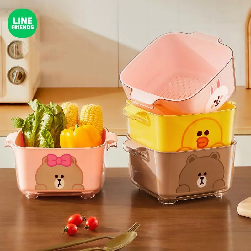 

Линия коричневая мультяшная сливная корзина Kawaii творческая Бытовая Кухонная мойка овощи двухслойная сливная емкость хранилище корзина для фруктов миска