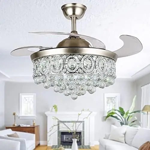 

42'' Modern Fandelier Crystal Ceiling Fan with LED Light and Remote Control 3 Light Changes 3 Speeds Noise-Free Chandeli