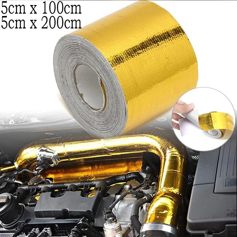 Gold Thermal Exhaust Tape Air Intake Heat Insulation Shield Wrap Reflective Heat Barrier Self Adhesive Engine Universal 1/2M