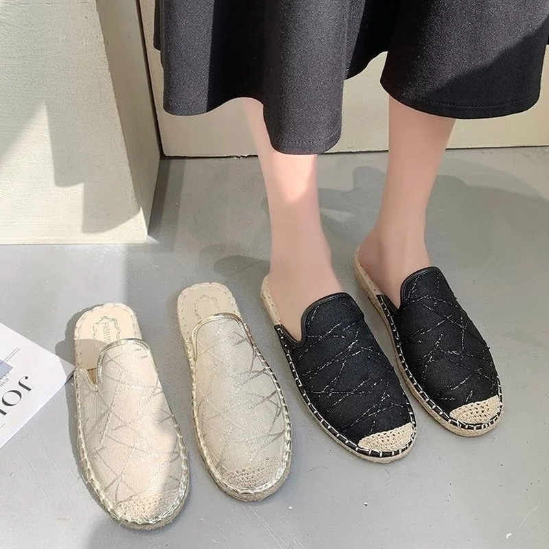 2022new style canvas shoes ladies fashion flat shoes lace hollow low cut suitable for canvas shoes comfortable slippers35-43cozy