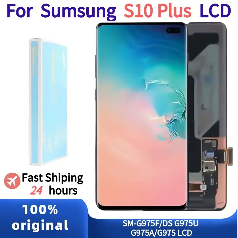 100% Оригинальный 6.4 AMOLED LCD для SAMSUNG Galaxy S10 Plus SM-G9750 G975F Отображение Сенсорный экран с заменой дигитайзера с точками.