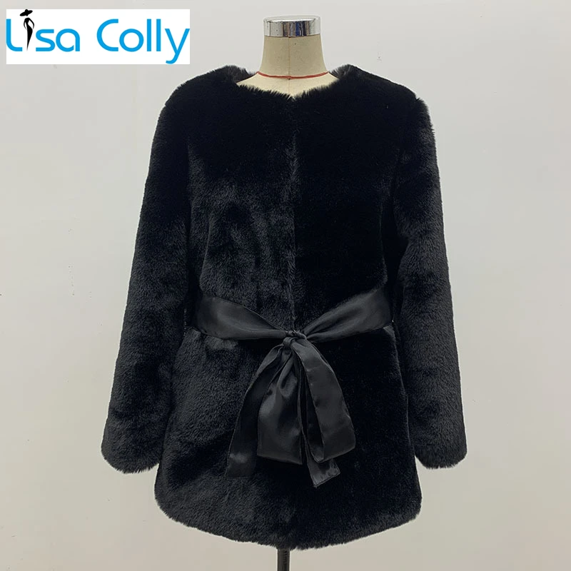 Women Elegant Fur Coat Long Sleeve Faux Mink Fur Coats Loose Faux Fur Coat Jacket Thick Warm Winter Overcoat Outwear with Belt