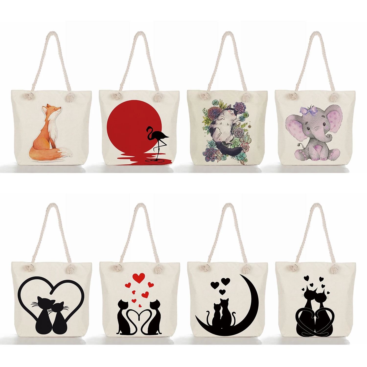 

Льняная сумка-тоут, милая серия животных, Женская дорожная пляжная сумка с принтом, эко, высокая емкость, мультяшный Черный кот, женская моде...
