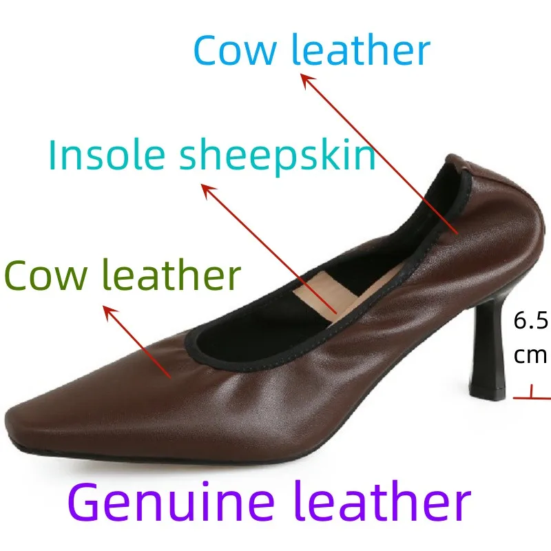 【JOCHEBED HU】New Fashion Elastic Band High Heels Soft Genuine Leather Square Toe Temperament Womens Single Shoes Witch Shoes