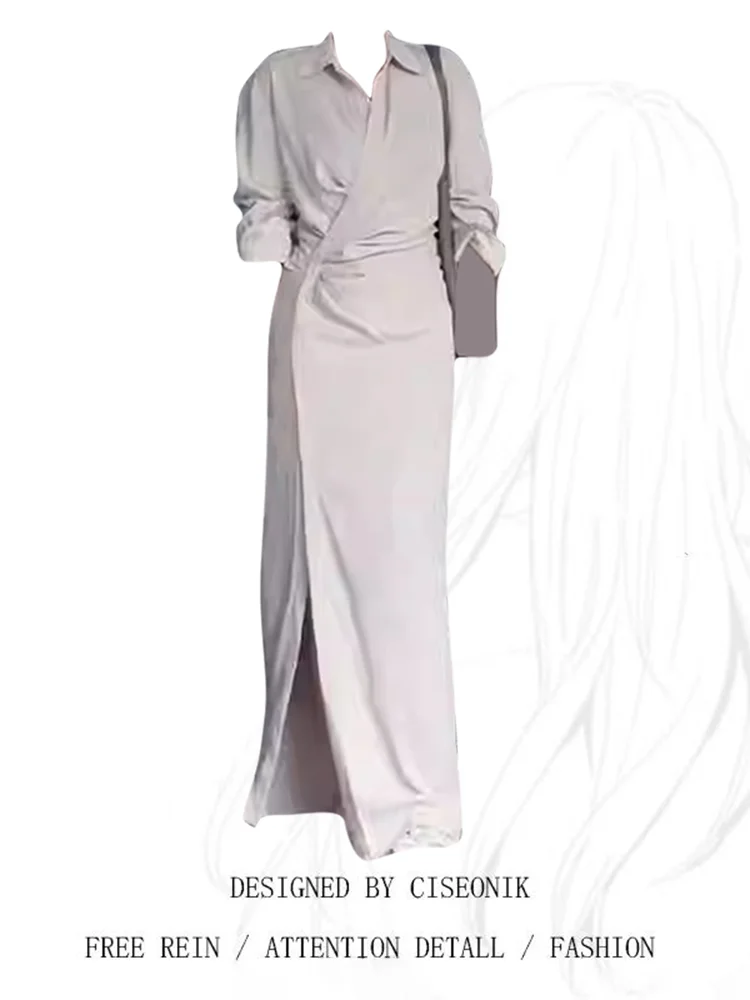 Женское элегантное платье-рубашка с разрезом облегающее обтягивающее платье со