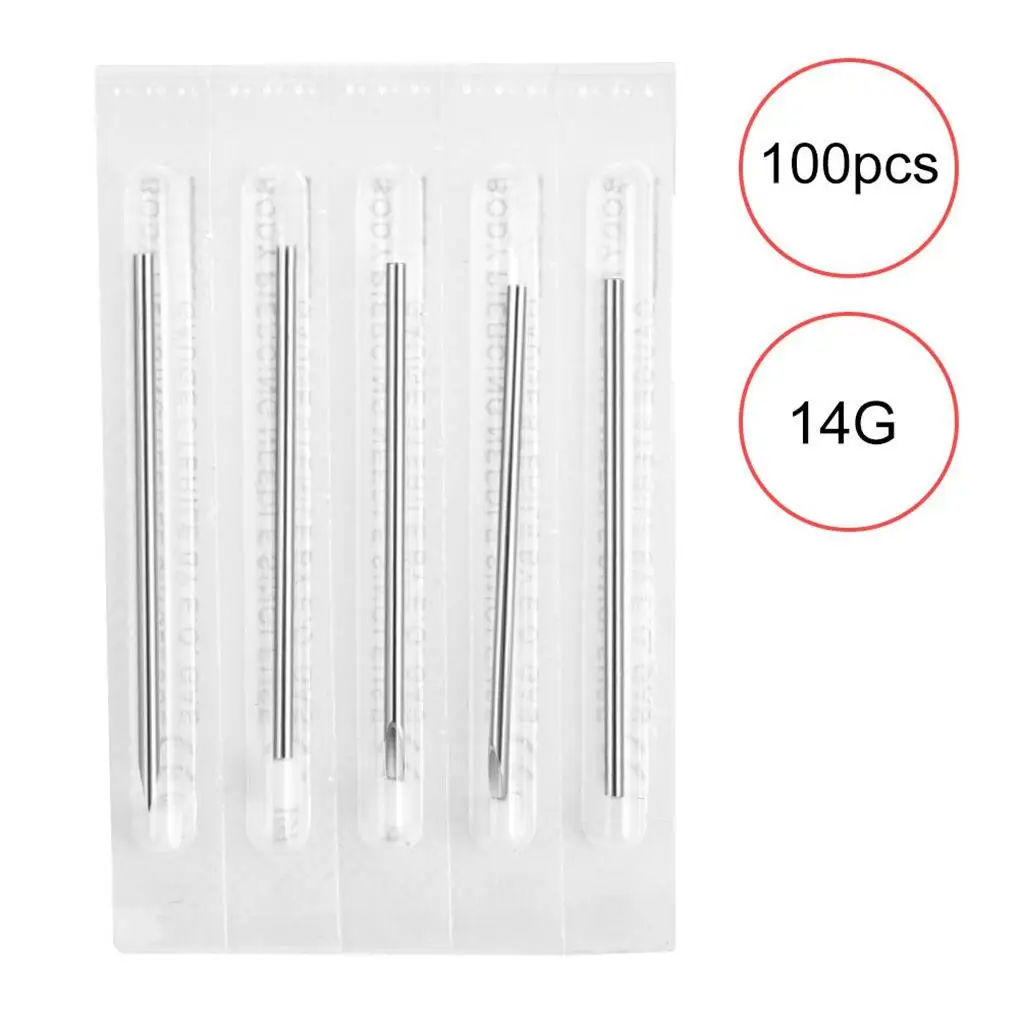 

100PCS Piercing Needles Sterile Disposable Tattoo Piercing Needles for Nose Ear Lip (14G)