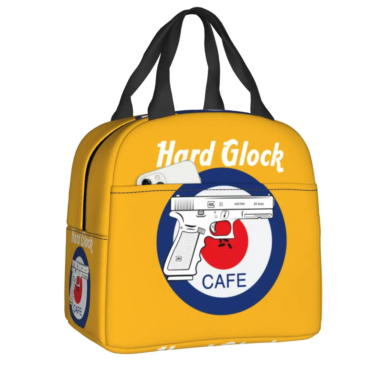 Vintage Hard Glock Cafe Lunch Bag for Camping Travel Waterproof Thermal Cooler Insulated Lunch Box Women Kids Tote Container