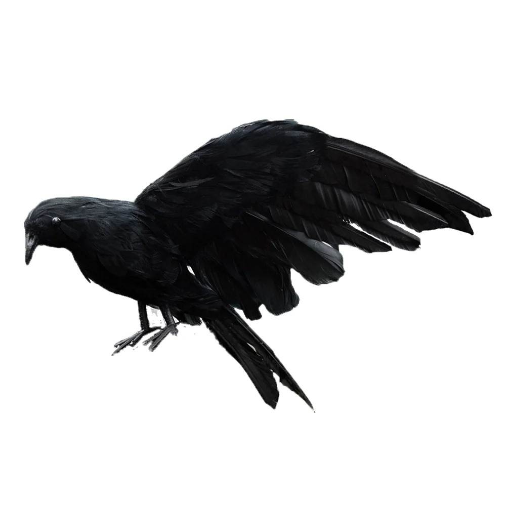 

1pc Simulated Crow Props Black Feathered Birds with Spread (Black)