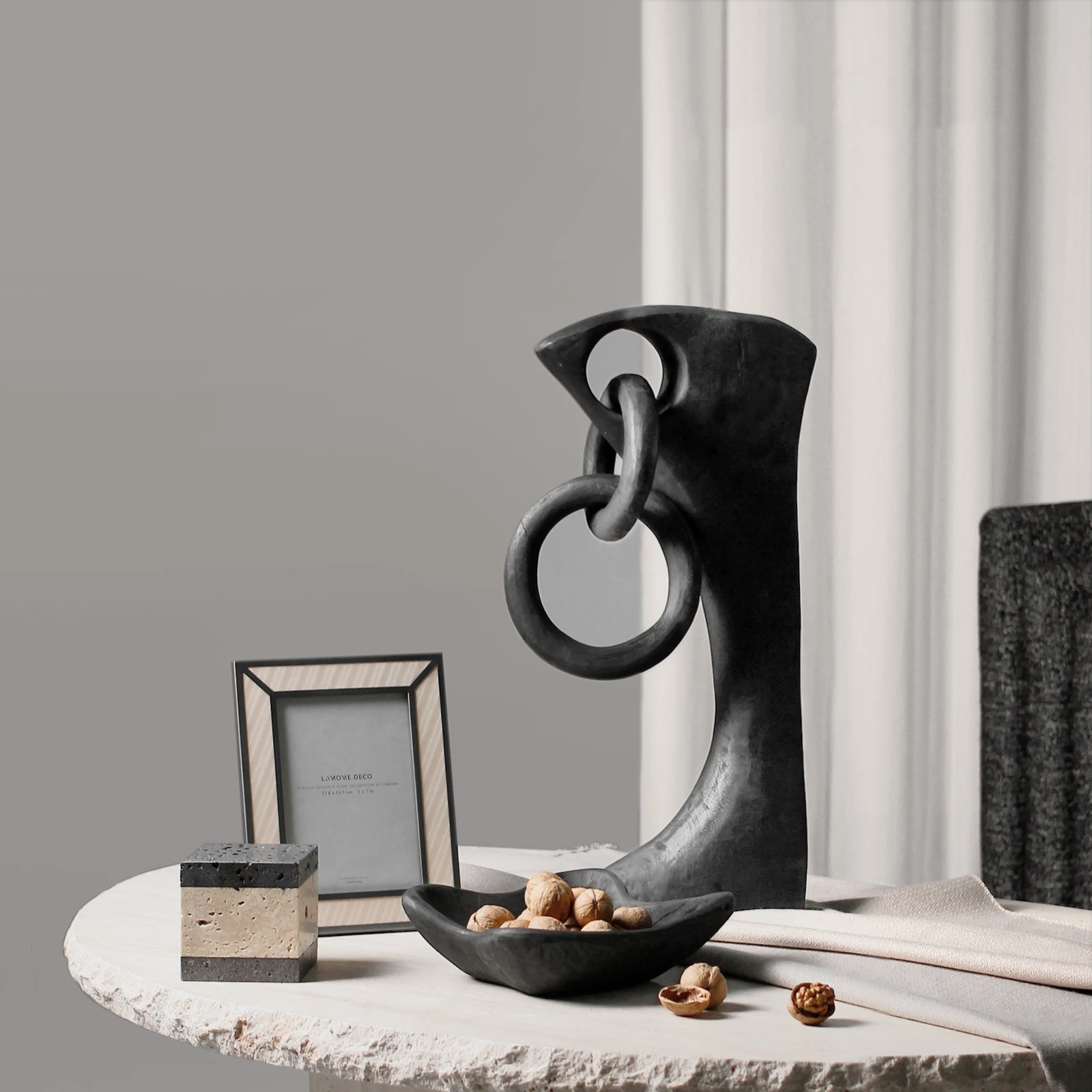 Креативная Геометрическая статуя из двух петель, черные деревянные поделки, декоративные украшения для дома, входа, офиса, комнаты, аксессуары