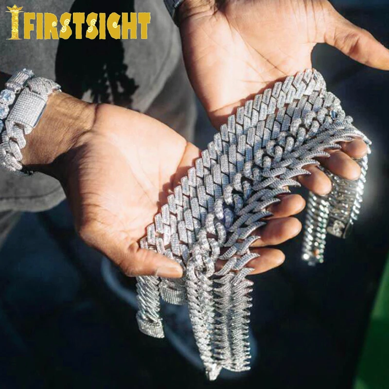 Ожерелье мужское двухцветное из кубинской цепи Майами украшение Багеты 19 мм с