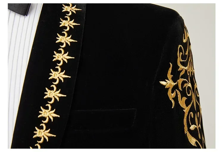 Роскошный бархатный блейзер с золотой барочной цветочной вышивкой мужской