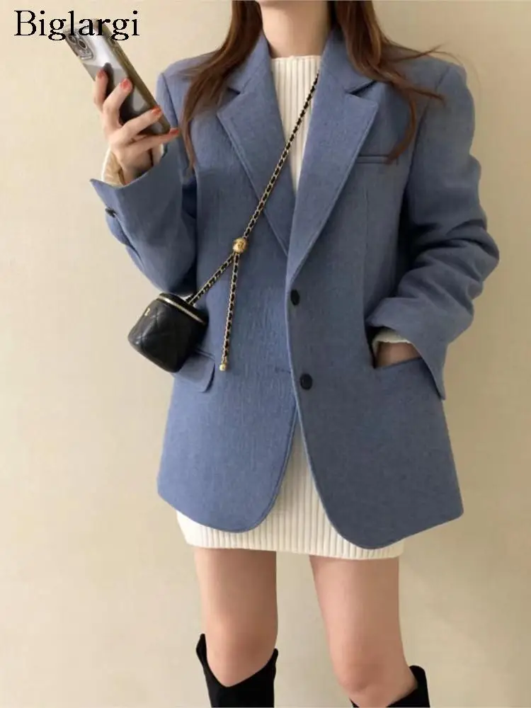 

Autumn Winter Woolen Blazer Suit Coat Women Korean Loose Fashion Ladies Jackets Long Sleeve Woman Jackets Coats 2023