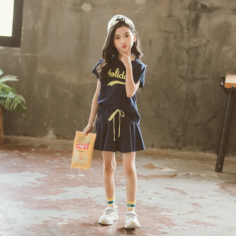 2022 summer Children teenager tracksuit Clothing Sets baby Girl Clothes Cotton T Shirt + Skirt Pants plus Size 6 8 9 10 12 Year