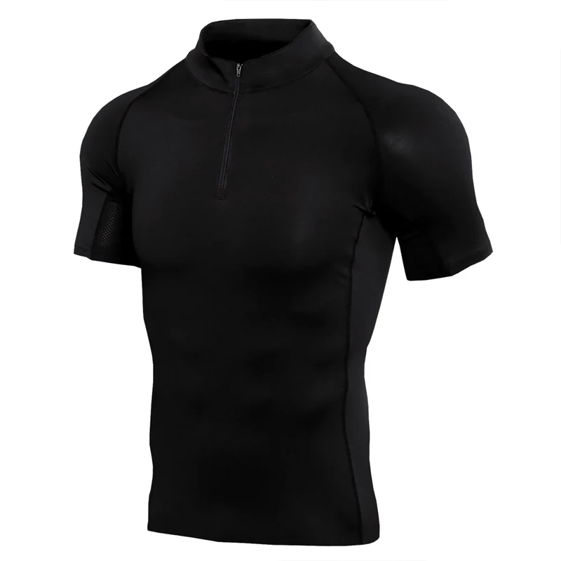 

2022Men's Running Compression T-Shirt Outdoor Riding Stand Collar Zipper Windproof Shirt Fitness Football Jersey Quick Dry Shirt