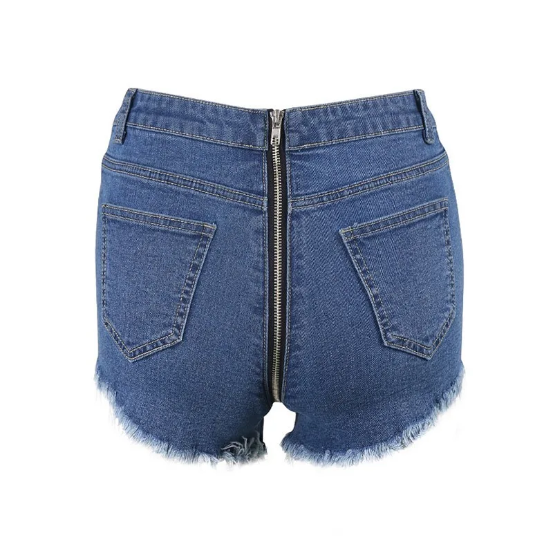 Women's Tassel Ripped Denim Shorts Sexy Ass Zipper Hair Light Blue High Waist Denim Shorts Women Tight 2021 Summer New Product
