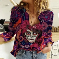 day of the dead pattern linen casual shirt 3d printed button down shirt casual unique streewear