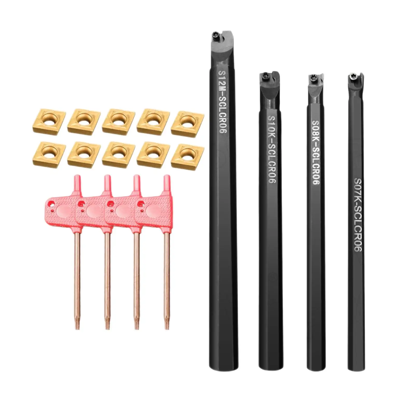 4 Pieces Household Lathe Boring Bar with 10Pcs Inserts Turning Tool