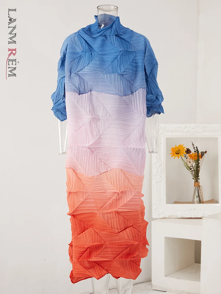 

Длинное плиссированное платье LANMREM, Женская водолазка, свободные платья с цветными вставками и складками, женская элегантная одежда, Новинка лета 2023, 2Ma523