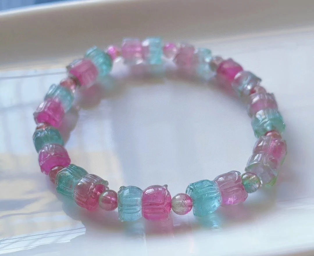 Натуральный Красный Синий Турмалин Прозрачный женский браслет 11-7 мм розовый