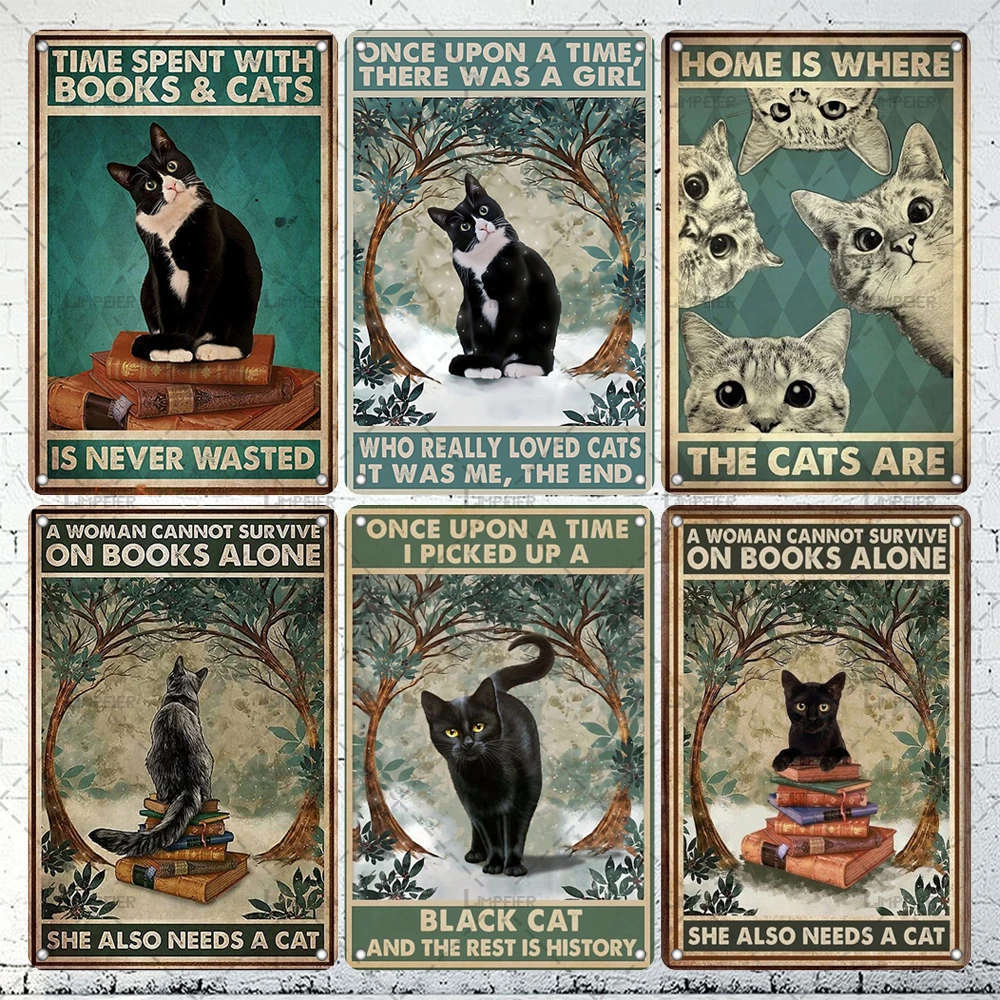 

Металлический значок в винтажном стиле, жестяной постер в виде животных, потраченное время на книги и кошки, металлический налет для украшения зоомагазина, клуба