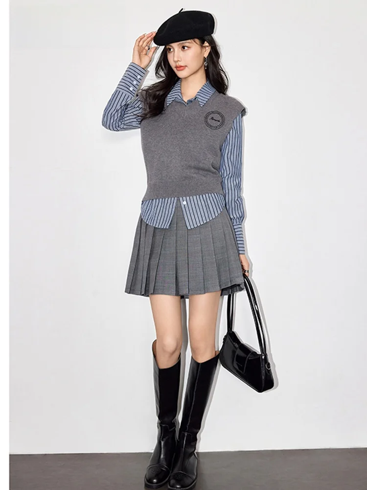 Lababite Sweater vest Shirts Two-piece Set Women's Autumn and Winter Elegant Loose Long sleeve Shirt