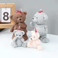 3 sizes reusable family teddy bear silicone mold craft scented candle soap plaster model resin making tool home decoration