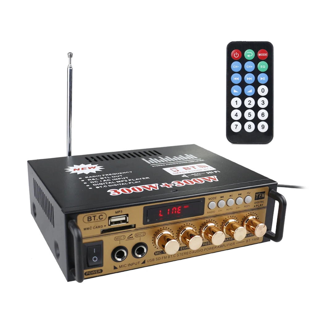 

Mini 2CH LCD Display HIFI Audio Stereo Power Amplifier BT FM Radio Portable Car Home 600W Remote Control Audio Amplifie