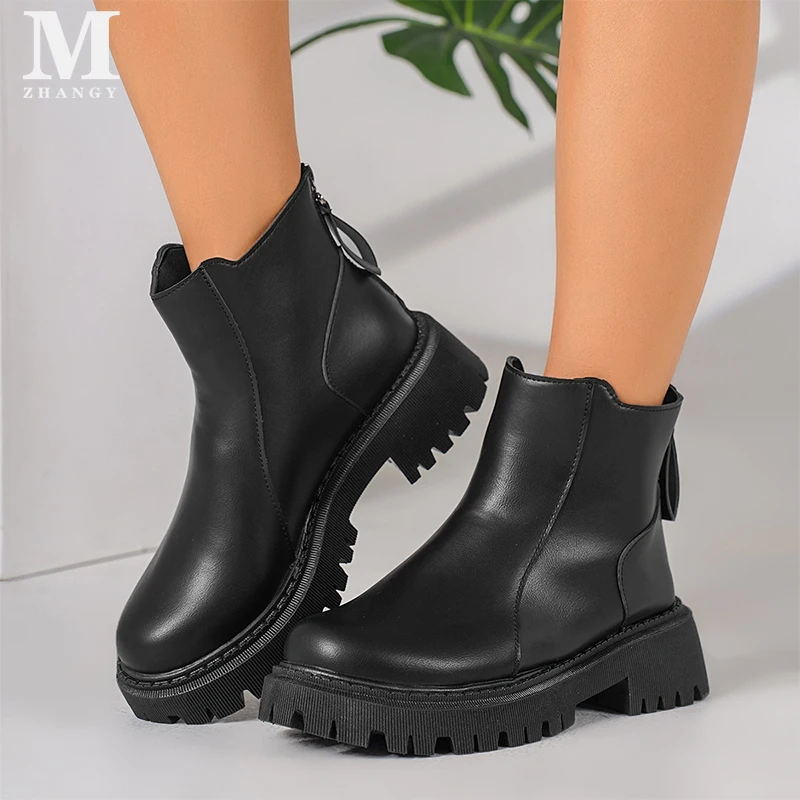 Женские ботильоны на платформе модная кожаная обувь среднем каблуке женские