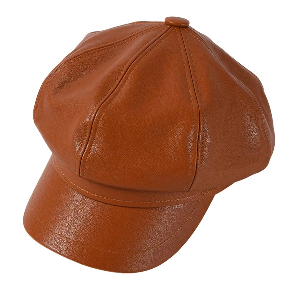 SHOWERSMILE Синяя кожаная кепка газетчика винтажная шляпа для женщин однотонный берет