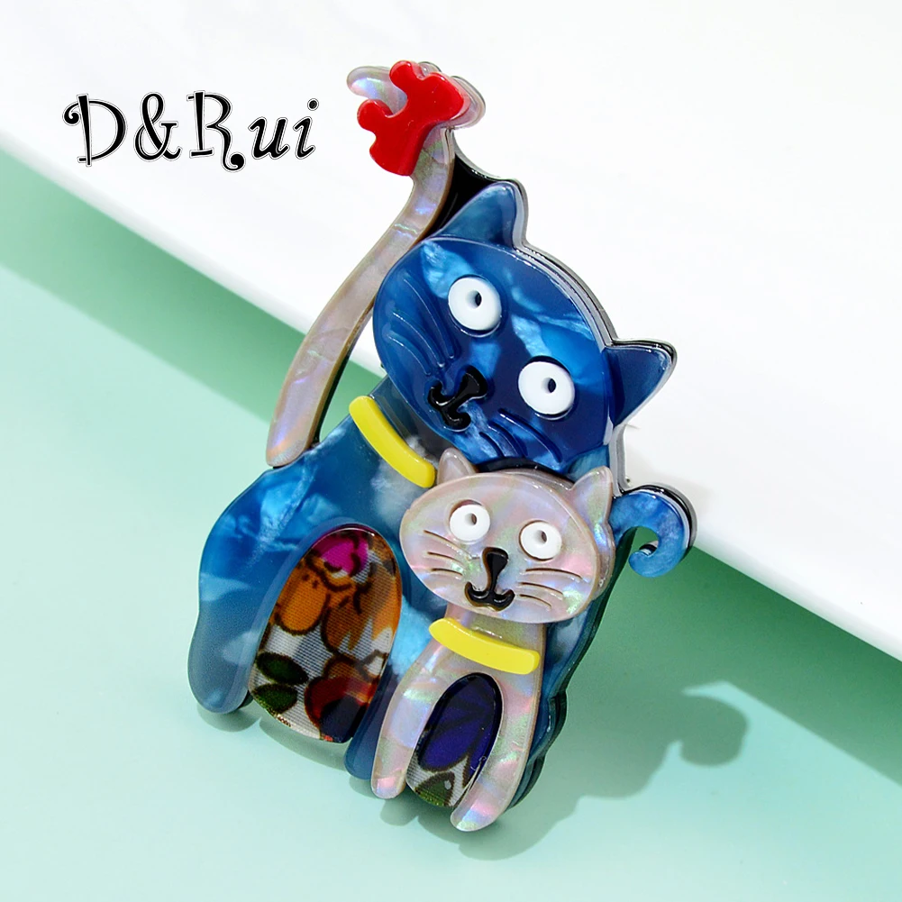 

D&Rui Two Cute Cat Brooches New Acrylic Animal Lapel Pins Women Fashion Clothing Jewelry Accessories Badges on Backpack 2023