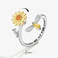 you are my sunshine opening sunflower spinner rings for women anti stress anxiety ring adjustable finger ring jewelry gift box