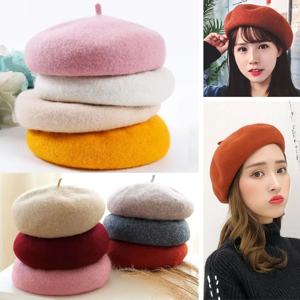 

Women Girls Retro Vintage Beanie Solid Color Felt Berets Beret Hat Flat Cap Hat Wool Beret Cap