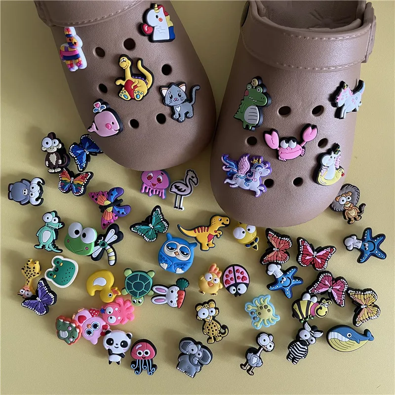 1Pcs PVC Cute Animal Shoe Charms Pink Whale Crab Rabbit Dinosaur Shoes Accessories Fit Crocs Wristbands Kids Adults Unisex Gifts images - 6