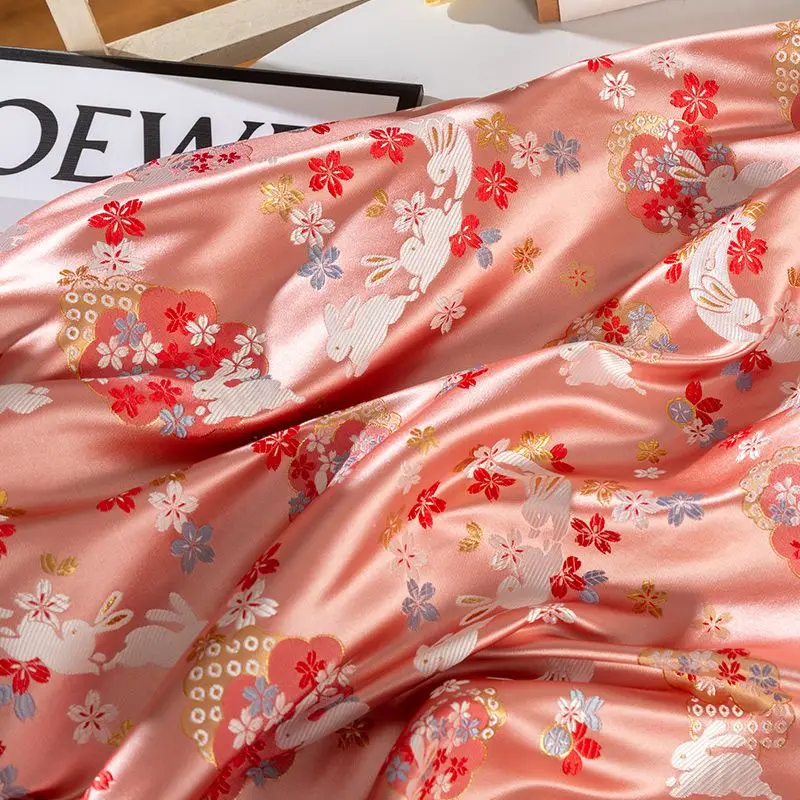 Фото Nishijin жаккардовая ткань 150 см с золотым кроликом, японская блузка Cheongsam, тибетский монгольский халат, чайный коврик, материал №3