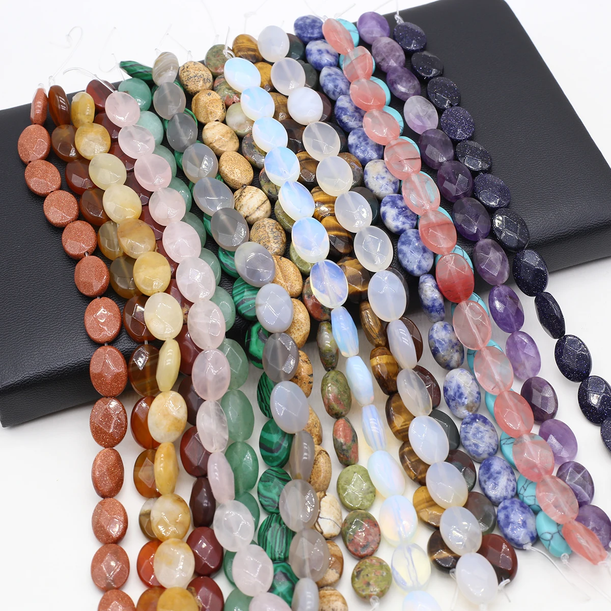 

Natural Stone Faceted Bead Oval Shape Natural Rose Quartz Green Aventurine Loose Spacer Beaded for DIY Jewerly Necklace Bracelet