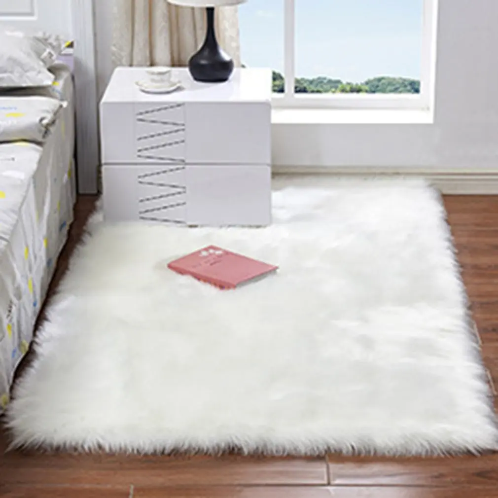 

Plush Soft Sheepskin Bedroom Carpet Nordic Living Room Fur Rugs Long Hair Imitation Wool Bedside Mat Room Decoration 60x150cm