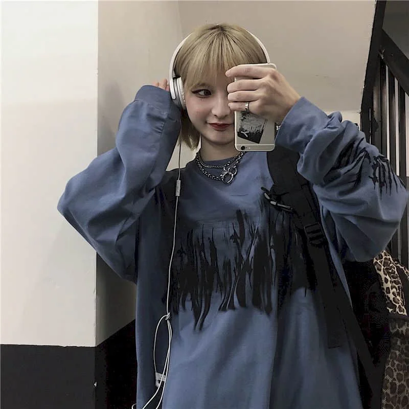 Футболка Мужская/Женская с длинным рукавом свободная Студенческая рубашка в