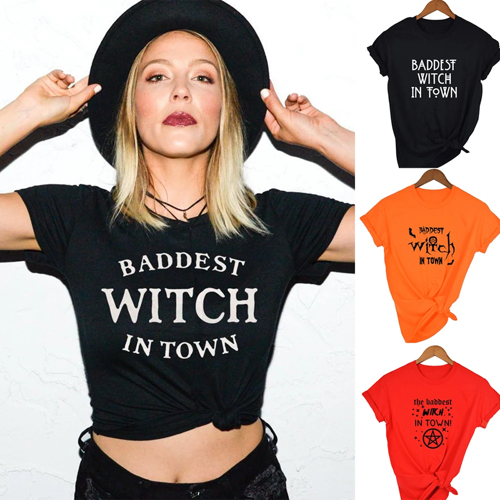 

Baddest Witch In Town Women Halloween T-shirt Harajuku Gothic Short Sleeve T Shirts Graphic 90s Grunge Streetwear Female Tops
