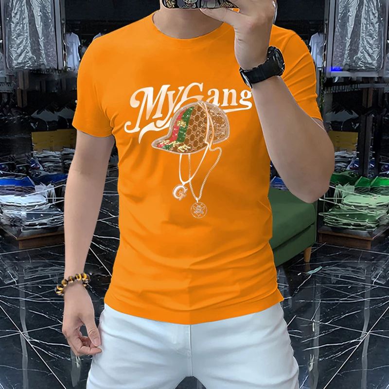 

New Fashion Men's T-Shirt Rhinestone Hat Letter Hip-hop Pattern Tees Colourful Multicolor Comfortable Handsome Man Clothing 4xl