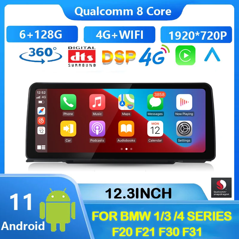 

12.3" Qualcomm 6+128G Android 11 Car Video Player for BMW 1 3 Series F20 F21 F30 F31 Auto Radio GPS Stereo CarPlay Head Unit 4G