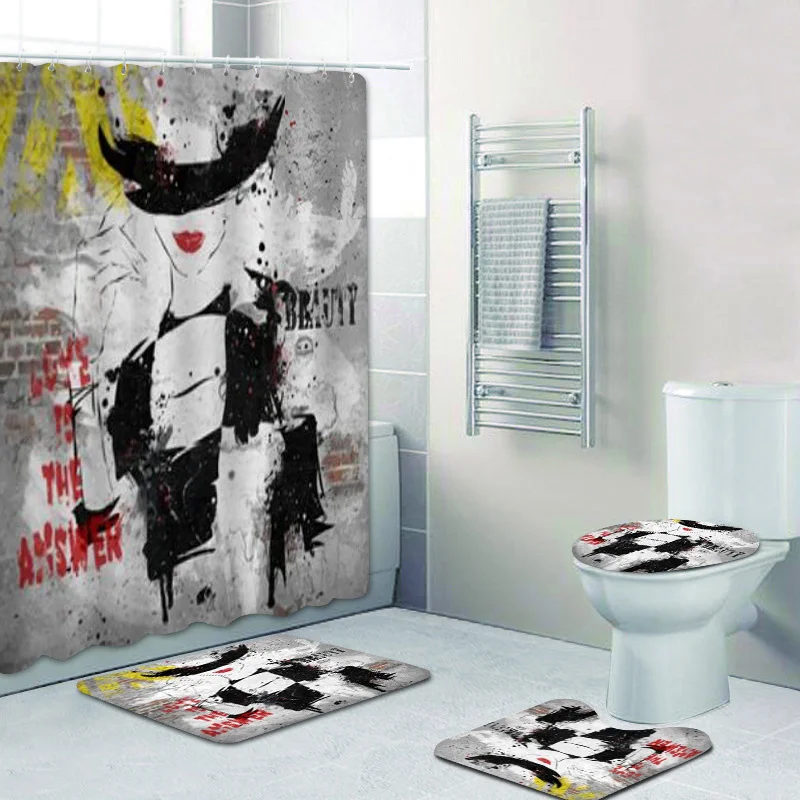 Модная шторка для душа девушки с Парижской башней и ковриком ванной комнаты