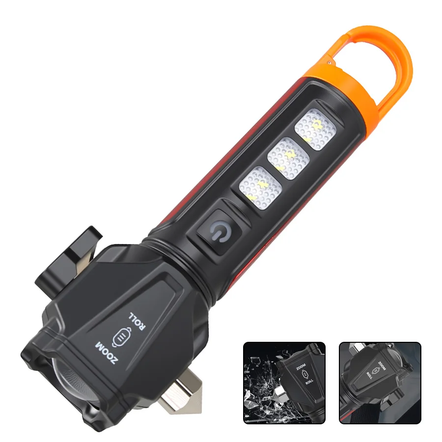 

Перезаряжаемый аварийный фонарь с молотком и резаком