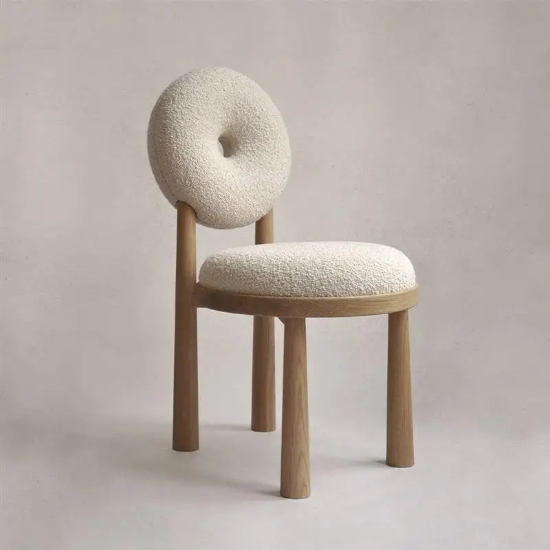 

Nordic Designer Chair Backrest Chair Dressing Desk Chairs Household Lamb Velvet Chair Full Solid Wood Dining Chair Furniture
