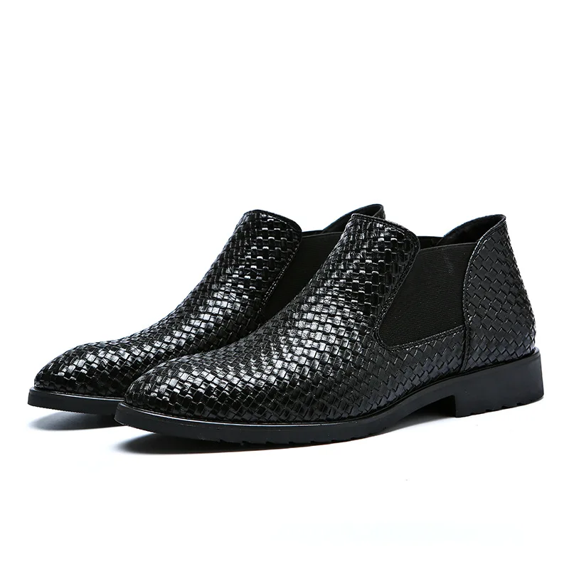 

Men's Dress Shoes Designer Pointed Toe High Tops Knit Style Leather Casual Wedding Shoes Slip-on Loafers